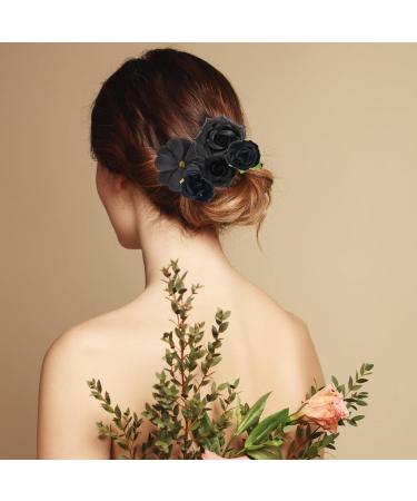 21 Pieces Flower Hair Clips Rose Flower Hair Barrettes Boho Bride Claw Clip Hawaiian Artificial Flower Hairpin Clip Brooch Pin Headpiece Hair Accessories for Girls Wedding Party Halloween (black) - Buy Online on SooperMarket.com