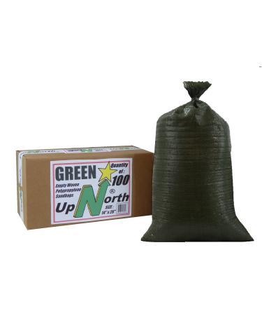 UpNorth Sandbags - Box of 100 - Empty Woven Polypropylene Sand Bags w/Ties, w/UV Protection size: 14" x 26", color: Military Green 100 BAGS Green