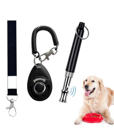 Professional Dog Whistle and Dog Clicker Set Supersonic Dog Training Whistle for Recall with Black Lanyard Adjustable Frequency Puppy Clickers for Training Stop Barking Pet Obedience(2 Pieces)