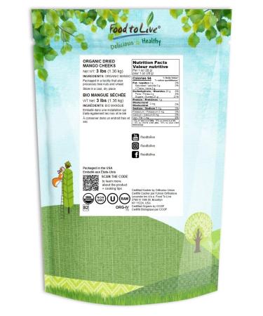 Food To Live Organic Mango Cheeks - Dried, Non-GMO, Kosher, Unsulphured, Unsweetened - 3 Pounds - Buy Online on SooperMarket.com