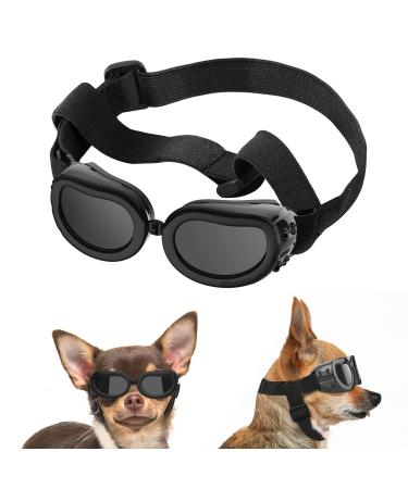 Lewondr Dog Sunglasses Small Breed Dogs Goggles UV Protection,Goggles for Small Dogs Eye Wear Protection with Adjustable Strap Windproof Anti-Fog Sunglasses for Small Dogs Doggy Doggie Glasses,Black
