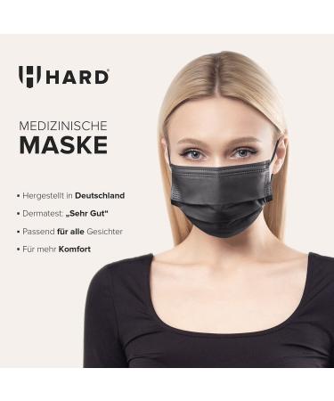 HARD 50 Disposable Face Masks Made in Germany | Type II & CE Certified | Triple Layer Filtration | Breathable & Elastic Earloops | Black 50pc - Adults - Buy Online on SooperMarket.com