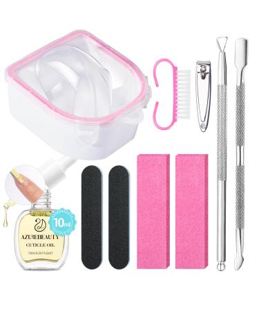 AZUREBEAUTY Nail Soaking Bowl Soak Off Dip Powder Gel Polish Remover Manicure Bowl for Hand with 15ml Cuticle Oil Cuticle Remover Tools Nail Brush Cuticle Pusher Cuticle Peeler Nail File Buffer