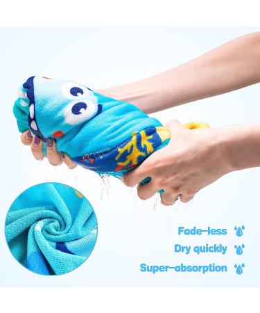 Kids Beach Towel - Super Absorbent Quick Dry Microfiber - Cute Shark Design - 24''x 48'' - 300GSM Thick Soft - Sand Free - Ideal for Beach, Pool, Swim, Bath, Travel, Picnic, Camping - Boys and Girls - Buy Online on SooperMarket.com