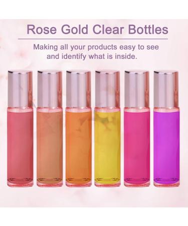 Alledomain 10Pcs 10ml Essential Oil Roller Bottles Refillable Transparent Rose Gold Glass Roll on Bottles Clear Roll Bottles with Stainless Balls & Rose Gold Cap Include Label Dropper & Opener Color 1 - Buy Online on SooperMarket.com