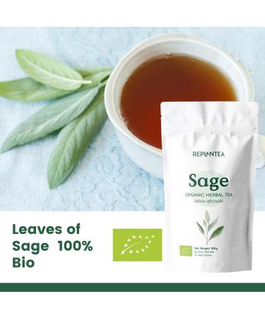 Sage Tea Loose Organic 100g (50 Cups) | Organic Sage Leaves Cleaned Chopped and Dried Ready to Infuse REPLANTEA - Buy Online on SooperMarket.com