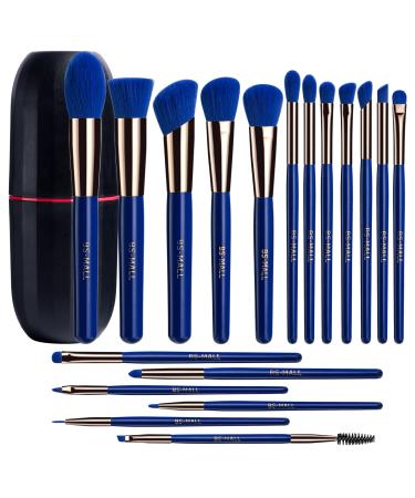 BS-MALL Makeup Brushes Premium Synthetic Foundation Powder Concealers Eye Shadows Makeup 18 Pcs Brush Set Dark Blue with case