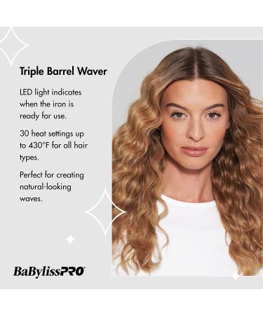 BabylissPRO Porcelain Ceramic Triple Barrel Waver - Salon Quality Waves - Buy Online on SooperMarket.com