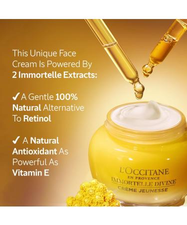 L'OCCITANE Immortelle Divine Cream 50 ml | Vegan & 93% Readily Biodegradable | Natural Alternative to Retinol | Luxury & Clean Beauty Anti-Ageing Moisturizer For All Skin Types - Buy Online on SooperMarket.com