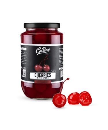 Collins Stemmed Maraschino Cocktail Cherries | Royal Anne Cherries Garnish for Cocktails, Manhattan, Old Fashioned, 26oz Set of 1