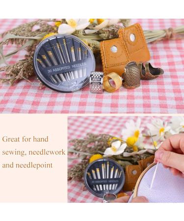 Finger Protector Thimble Set - 8pcs Thimbles + 30pcs Needles for Sewing, Adjustable Metal & Leather Thimbles for Hand Embroidery & Needlework - Buy Online on SooperMarket.com
