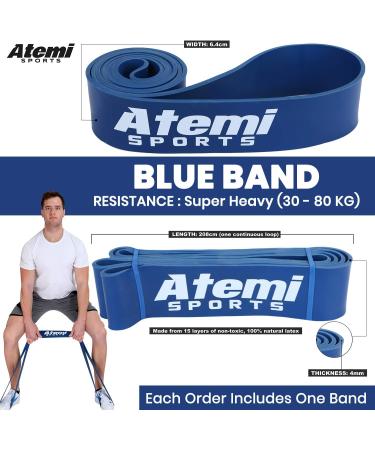 Resistance Pull Up Band | Long Exercise Loop for Strength Training and Stretching | Blue Home Workout Band for Men and Women (30-80kg) - Buy Online on SooperMarket.com