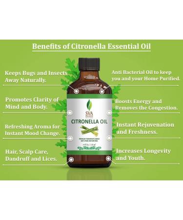 SVA Organics Citronella Essential Oil USDA Organic 4 Oz - Pure & Natural Therapeutic Grade Oil for Skin, Body, Diffuser & Candle Making - Buy Online on SooperMarket.com