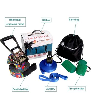 Gentle Booms Sports 250ft Slackline Kit with Tree Protectors, Carry Bag, Arm Trainer - Perfect for Ninja Warrior Backyard Outdoor Fun - Buy Online on SooperMarket.com