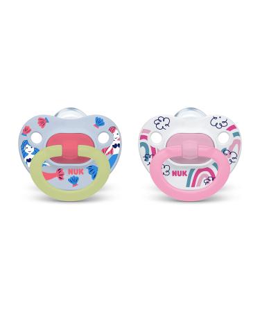 NUK Glow-in-The-Dark Orthodontic Pacifiers Colors may vary 6-18 Month (Pack of 2) 2 Count (Pack of 2) Colors may vary