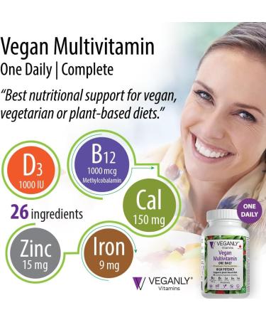 VEGANLY Vegan Multivitamin One-Daily for Plant-based Diets. 90 veg. tablets with high potency in B12 D3 Calcium Iron Zinc & more. Best for vegans and vegetarians. (NPN 80076962) - Buy Online on SooperMarket.com