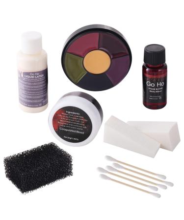 Go Ho Liquid Latex Bruise Colour Wheel and Fake Blood Kit for Fake Scars Wounds Burns Halloween Zombie Skeleton Clown SFX Makeup Face Body Paint with Stage Blood Coagulated Blood Gel and Sponges
