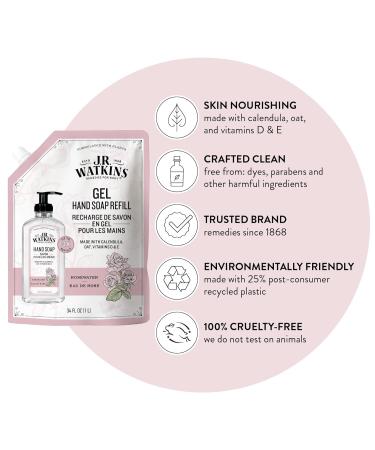 J.R. Watkins Rosewater Gel Hand Soap Refill 3 Pack - 34 Fl Oz Each | Moisturizing, All Natural, Alcohol-Free, Cruelty-Free | Made in USA - Buy Online on SooperMarket.com