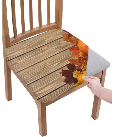 MUSEDAY Thanksgiving Seat Covers for Dining Room Chairs Set of 2 Stretch Removable Washable Dining Chair Seat Slipcovers Protector Cushion Slipcovers Harvest Pumpkins with Retro Wood Grain 2pcs Thanksgivingmdy7993