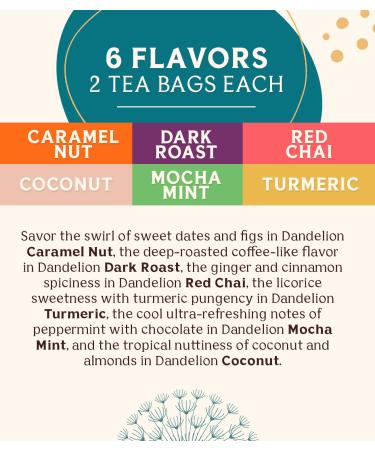 Teeccino Dandelion Tea Sampler - 6 Caffeine-Free Herbal Flavors, 12 Bags - Buy Online on SooperMarket.com