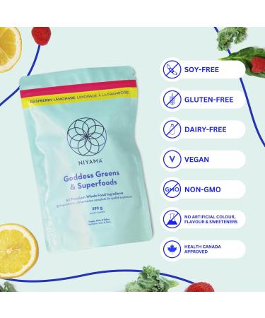 Organic Greens Superfood Powder Niyama Goddess Greens and Superfoods | Antioxidant Rich & Supports Gut Health | Natural Raspberry Lemonade Flavour (30 servings) - Buy Online on SooperMarket.com