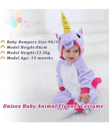 Doladola Baby Unicorn Flannel Hooded Romper | 0-3 Months Infant Outfit - Purple - Buy Online on SooperMarket.com