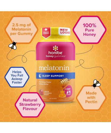 Honibe Melatonin Sleep Support Gummies | Honey-Based Gummies Made in Canada | Nighttime Sleep Aid | Natural Sleep Aid to Help Relieve Stress | Melatonin Gummies to Help Support a Healthy Sleep Aid | Sleep Gummies | 70 gummies Nutritional Supplement - Buy Online on SooperMarket.com