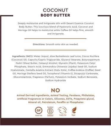Desert Essence Coconut Body Butter 7.5oz | Deeply Moisturizing with Hyaluronic Acid & Coffee Oil | Antioxidant-Rich Coconut & Moringa Oils | Shop Internationally - Buy Online on SooperMarket.com