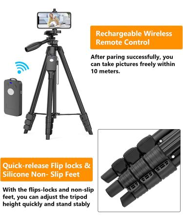 Professional 60 Camera Tripod with Phone Mount & Remote | Aluminum Portable Stand with Travel Bag | Compatible with Phone, Camera, Projector, DSLR | 5-Section Tripod - Buy Online on SooperMarket.com