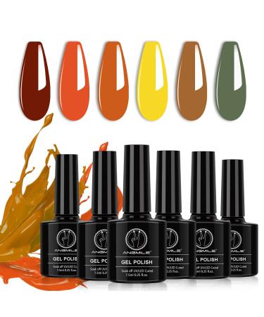 Fall Gel Nail Polish Set, Angmile 6 Colors Orange Red Gold Fall Winter Halloween Gel Nail Polish Kit, Soak Off UV LED DIY Home Salon Nail Art Gel Kit for Halloween Thanksgiving Day Christmas Fall Orange