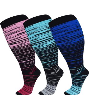 3PCS Plus Size Compression Socks Extra Wide Calf Women Men Large Size Knee High 20-30 mmhg Circulation for Varicose Veins Swelling 2xl 3xl 4xl 3pcs Color XX-Large