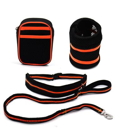 OCSOSO Hands Free Dog Running Leash Reflective with Pouch/Waist Adjustable Bag Holder Belt Pack Slip Lead for Running/Jogging/Walking/Biking (Orange)