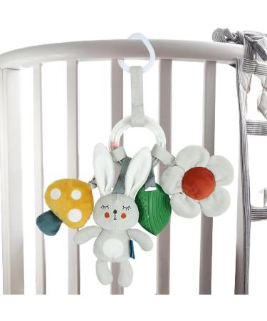 YouDing stroller mobile pub for hanging for babies-soft baby plush activity activity stroller toys with sensory details for newborn toddlers girls boys travel rabbit