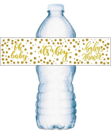 25 Gold 'It's a Boy' Baby Shower Water Bottle Labels - Waterproof Wrappers in Gold and White - Buy Online on SooperMarket.com