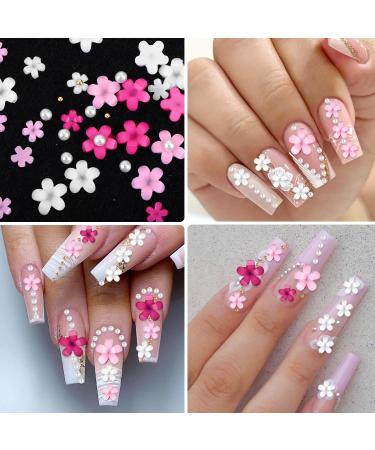 3D Flower Nail Charms 2 Boxes 3D Acrylic Flower Nail Art Metal Butterfly Nail Charms With Nail Gems Half Round Pearls Manicure Y2k Nail Art Accessories for Women Girls - Buy Online on SooperMarket.com