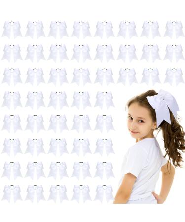 50 Pcs 8 Large Cheer Hair Bows Ponytail Holder Elastic Band Bow Hair Ties Hair Accessories Handmade for Cheerleading Teen Women Girls College Softball Sports Cheerleaders (white)