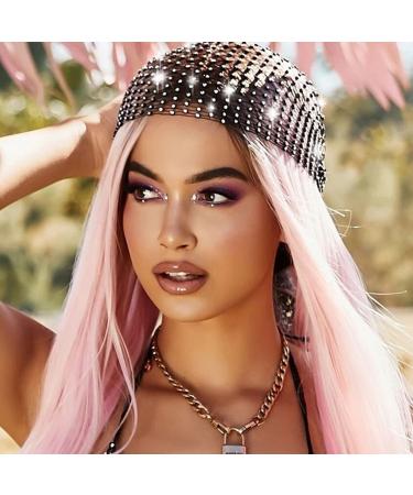 Rhinestone Mesh Headband Rhinestone Head Scarf Sparkly Wide Head Scarfs Crystal Nightclub Headscarfs Stretchy Black Headwrap Rave Party Head Wraps Rave Hair Accessories for Women Girls
