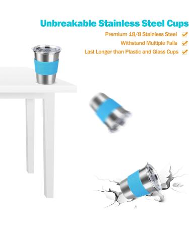 Kids Cups with Straw and Lid - 5 Pack 12oz Stainless Steel Tumbler Set | Spill Proof, Unbreakable Water Glasses for Toddler, Children, Adults | BPA-Free Sippy Mug with Coasters - Indoor/Outdoor - Buy Online on SooperMarket.com