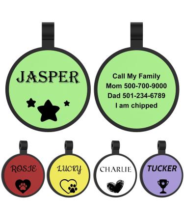 Yhananti dog brand with engraving quiet silicone dog stark personalized with name telephone number and address engraved for dogs cats light and waterproof sample designs on the symbols round round round icon