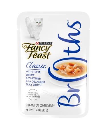 Purina Fancy Feast Limited Ingredient Wet Cat Food Complement, Broths With Tuna, Shrimp & Whitefish - (16) 1.4 oz. Pouches