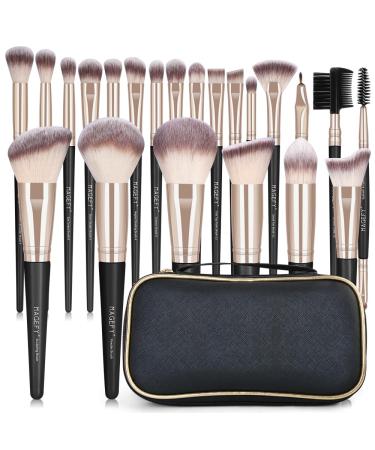 Make up brush set magefy Professional 22 PCs brush set make -up make -up brush kit foundation eyes shadow cosmetic brushes cosmetic brush set with PU leather bag black gold
