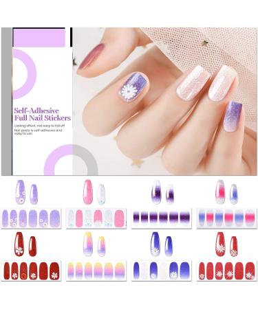 22 Sheets Pure Color Shine Flower Nail Polish Stickers with File - Nail Art Decals for Women & Girls - Buy Online on SooperMarket.com