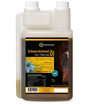 Herbal land black cumin oil for horses dogs & cats 1 liter in dosing bottle - 100% pure cold -pressed unfiltered - German premium quality 1 l (1 Pack)