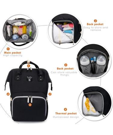 Pomelo Stylish Baby Diaper Backpack | Multifunctional Water-Repellent Large Capacity | Perfect for On-the-Go Black Design - Buy Online on SooperMarket.com