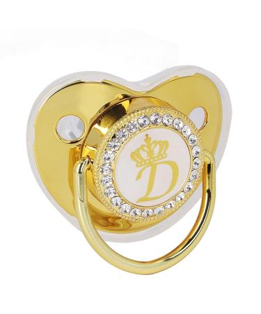 Luxury Rhinestone Crown Baby Pacifier - Ergonomic Golden Design Soothing & Portable (Letter D) - Buy Online on SooperMarket.com