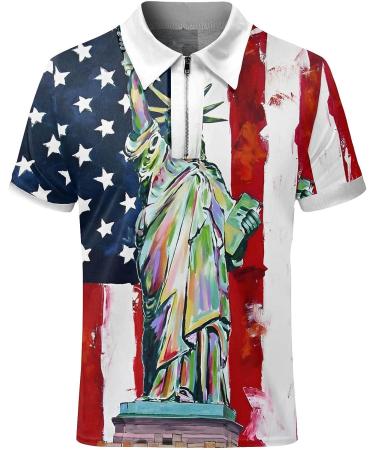 Men's 2023 Summer Polo Tops: 4th of July American Flag Zipper Up Polo Shirt - C-blue 3X-Large - Buy Online on SooperMarket.com