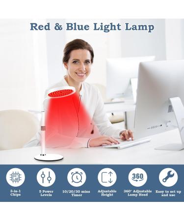Red Light Lamp for Face 100LEDs Red and Blue Light Device 415nm Blue & 660nm Red & 850nm Infrared Light Adjustable Height Angle & Brightness for Home/Office Use Red&Blue - Buy Online on SooperMarket.com