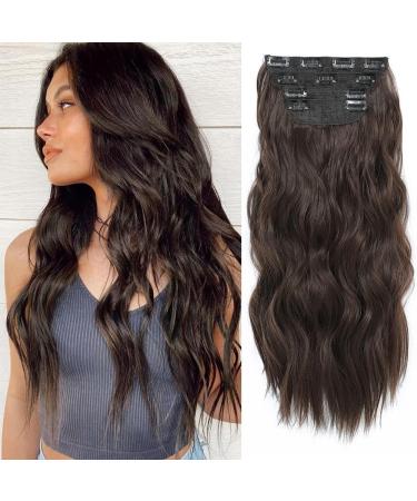 Hair Extensions Clip in 4pcs Natural Brown Hair Extension Long Wavy Full Head Clip in Hair Extension Synthetic Fiber Hair Pieces for Women
