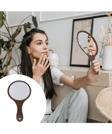 Beaupretty Handheld Makeup Mirror with Yellow Wood Handle - Portable Retro Vanity Pocket Mirror for Women - Outdoor Travel Mirror - 29.7x16.7cm - Buy Online on SooperMarket.com