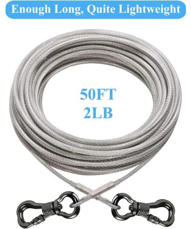 XiaZ Dog Runner Tie Out Cable for Dogs Up to 250lbs - 50ft Lead Line for Yard, Camping, Park - Silver - Buy Online on SooperMarket.com